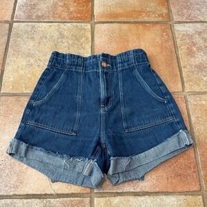 Zara elastic waist denim cuffed shorts 4